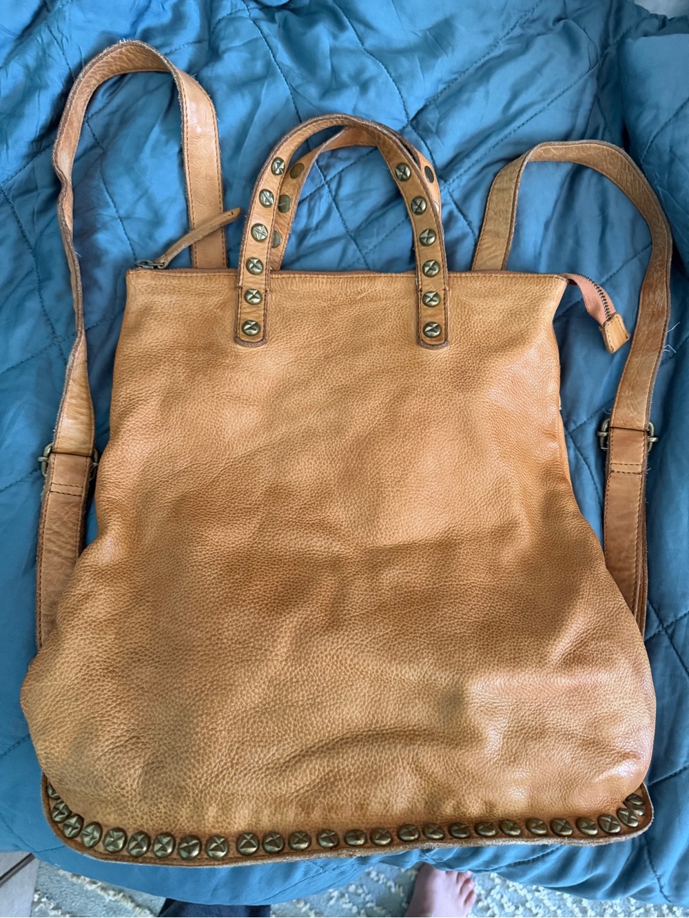 Free People FP Collection Ellie Leather Studded Backpack – Camel Tan Boho - Picture 6 of 15